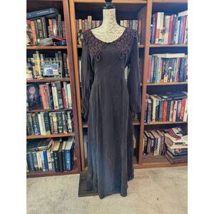 Vintage Ann Ferriday Women's Size One Size 100% Silk Black Maxi Dress Long Sleev